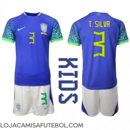 Camisa de Futebol Brasil Thiago Silva #3 Equipamento Secundário Infantil Mundo 2022 Manga Curta (+ Calças curtas)